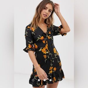 ASOS Parisian Tea Dress with tie front in black floral